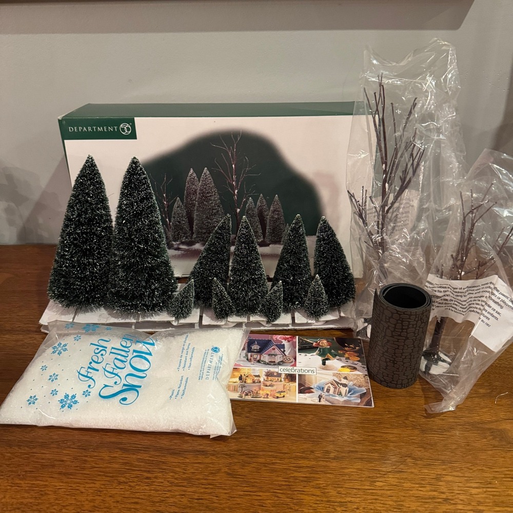 Department 56 Village Landscape 14 Piece Set 56.52590 Frosted Trees Snow Road
